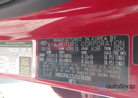 2018 Kia Niro Lx из США, поврежденный, VIN KNDCB3LC5J5176190